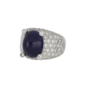 Estate 18K White Gold Blue Sapphire Ring with Diamonds