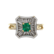 Load image into Gallery viewer, 18K Gold Emerald and Baguette Diamond Ring

