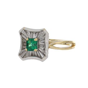 18K Gold Emerald and Baguette Diamond Ring