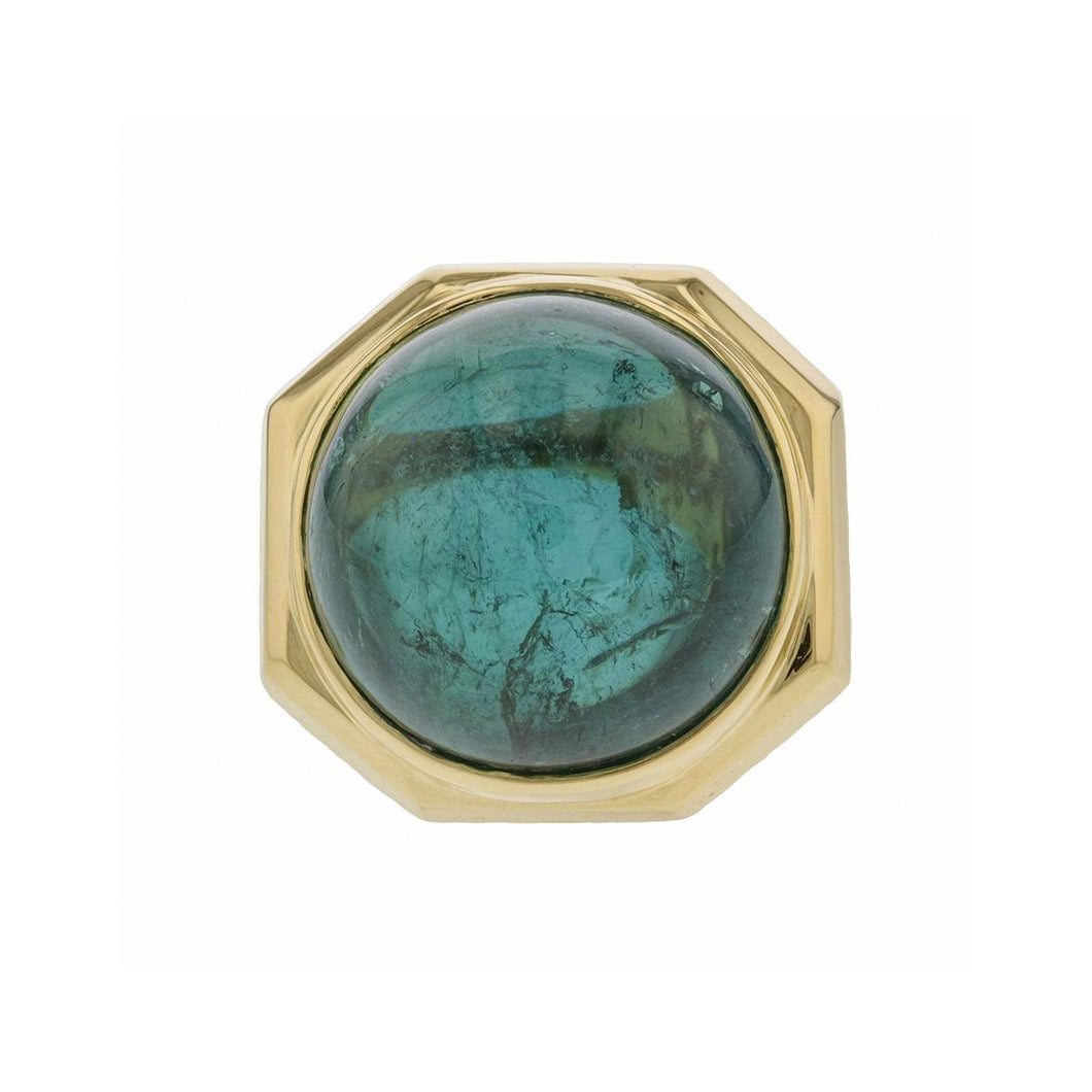 Estate 18K Gold Cabochon Green Tourmaline Cocktail Ring