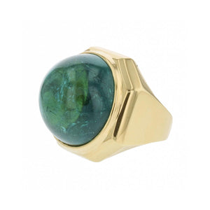 Estate 18K Gold Cabochon Green Tourmaline Cocktail Ring