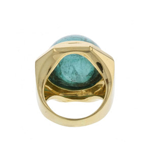 Estate 18K Gold Cabochon Green Tourmaline Cocktail Ring