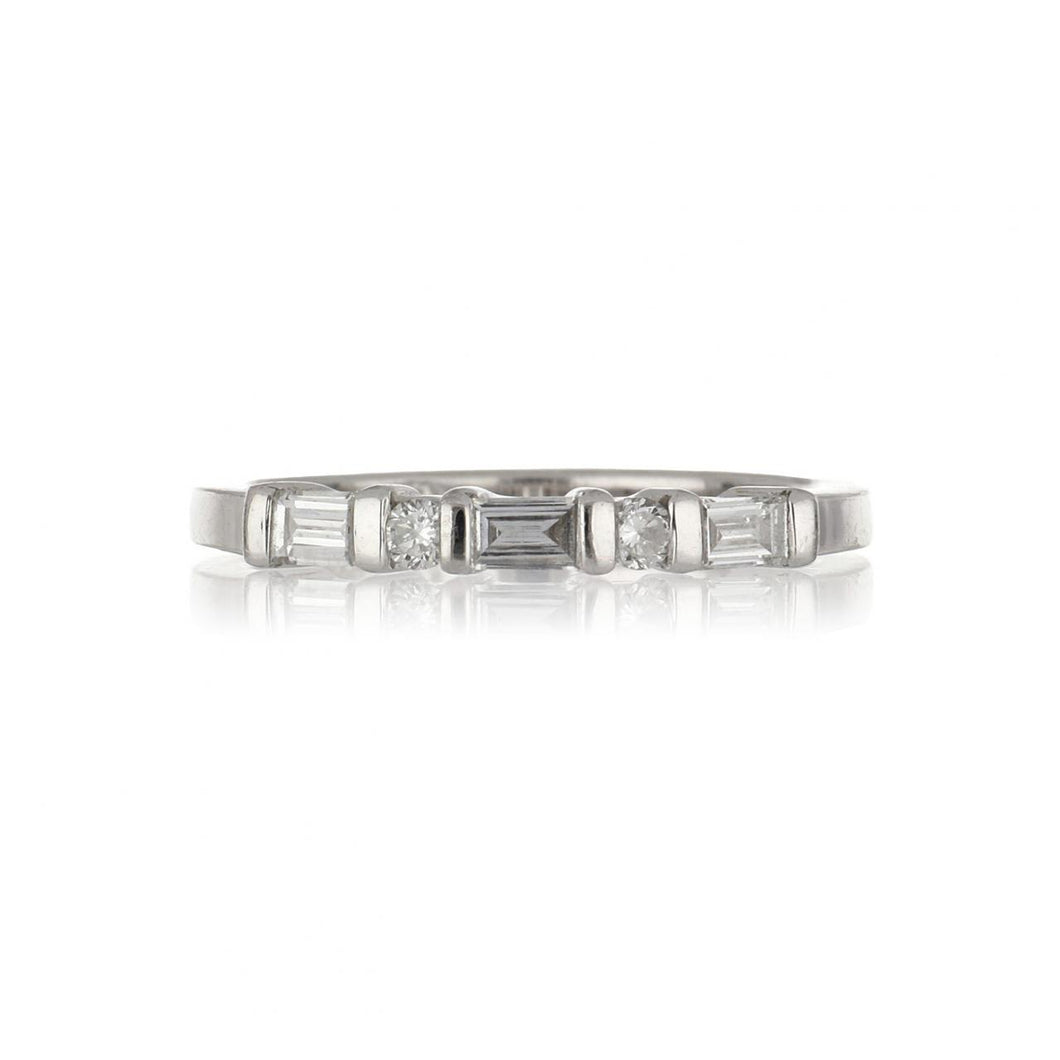 Platinum Band with Bar-Set Baguette and Round Diamonds
