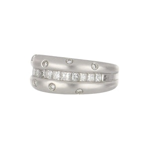 18K White Gold Band with Princess-Cut and Round Diamonds