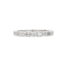 Load image into Gallery viewer, 18K White Gold Band with Millegrain Bezel-Set Round and baguette Diamonds
