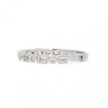 Load image into Gallery viewer, 18K White Gold Band with Millegrain Bezel-Set Round and baguette Diamonds
