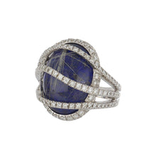 Load image into Gallery viewer, Estate 18K White Gold Rutilated Quartz Over Lapis Ring with Diamonds
