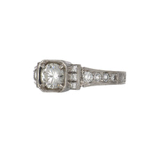 Load image into Gallery viewer, 18K White Gold Diamond Engagement Ring with Diamond Shoulders and Millegrain
