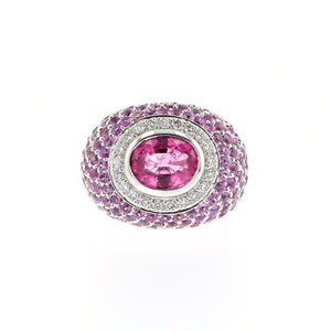 Estate 18K White Gold Tourmaline and Diamond Ring