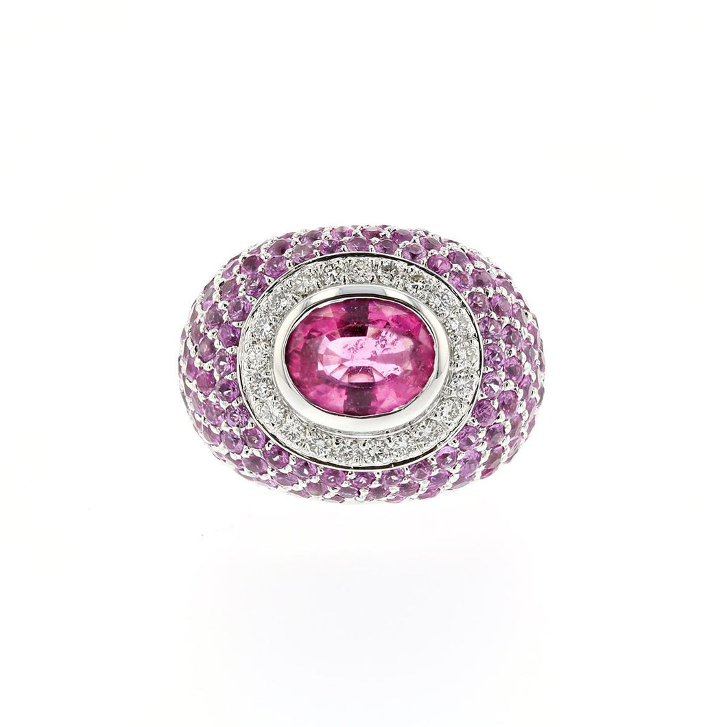 Estate 18K White Gold Tourmaline and Diamond Ring