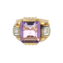 Load image into Gallery viewer, Retro 1940s 18K Gold Amethyst and Diamond Ring
