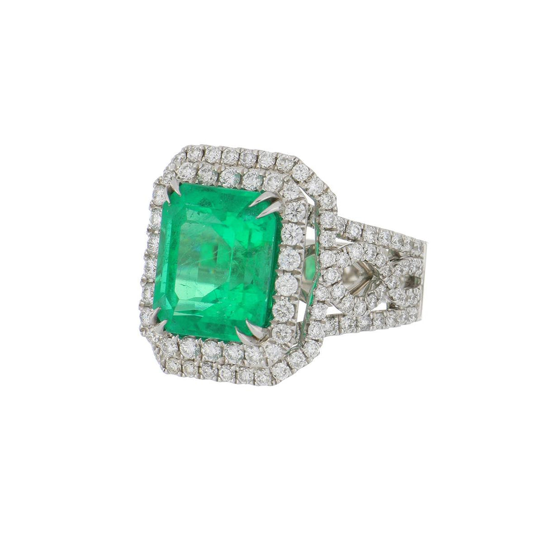 18K White Gold Colombian Emerald Ring with Diamonds
