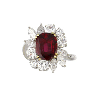 Vintage 1970s 18K White Gold Ruby and Diamond Cocktail Ring