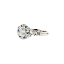 Load image into Gallery viewer, 18K White Gold Round Diamond and Sapphire Engagement Ring
