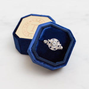 18K White Gold Round Diamond and Sapphire Engagement Ring