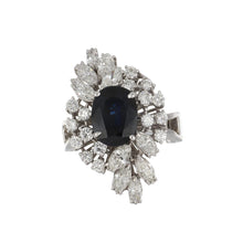 Load image into Gallery viewer, Estate 14K White Gold Cushion Sapphire and Diamond Cluster Ring
