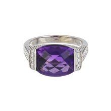 Load image into Gallery viewer, Estate 18K White Gold Tension-Set Amethyst Ring with Diamonds

