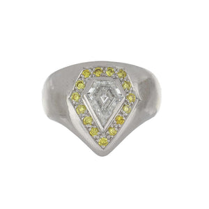 Estate 18K White Gold Yellow and White Kite Shape Diamond Ring