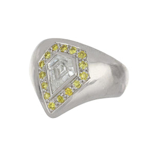 Estate 18K White Gold Yellow and White Kite Shape Diamond Ring