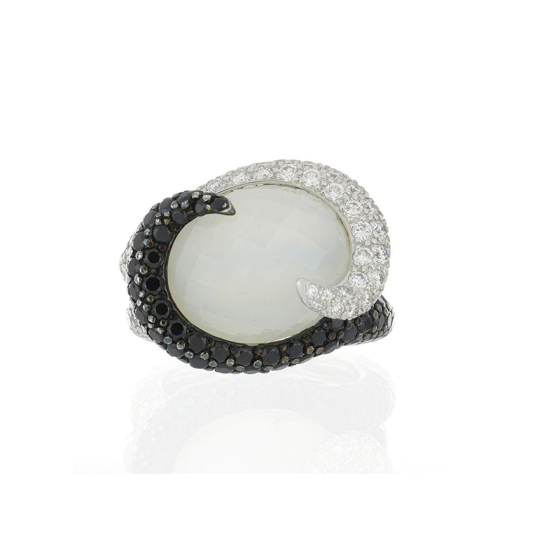 Estate Rodney Rayner 18K White Gold Moonstone Ring with Diamonds and Sapphires