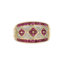 Load image into Gallery viewer, Vintage 1990s 14K Gold Mosaic Ruby and Diamond Band
