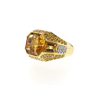 Estate 18K Gold Citrine, Yellow Sapphire and Diamond Ring