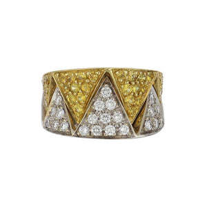 Estate 18K Two-Tone Gold Diamond and Yellow Sapphire Zigzag Ring