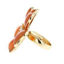Load image into Gallery viewer, 18K Gold Carved Carnelian Flower Ring with Diamonds
