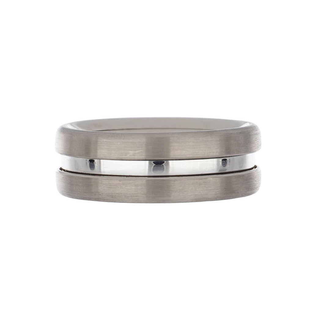 Jörg Heinz Brushed 18K White Gold Revellion Ring with Interchangeable White and Rose Gold Interior