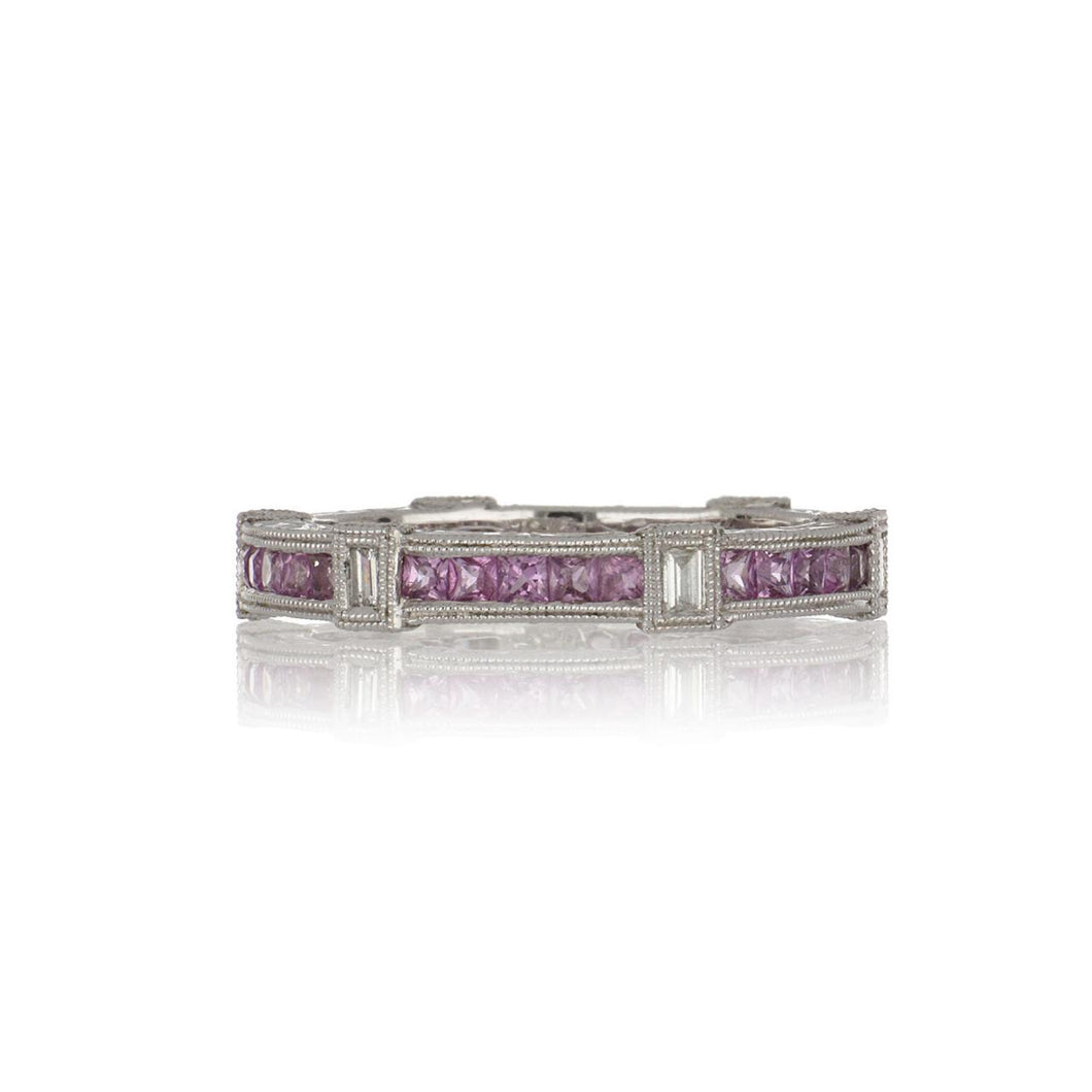 18K White Gold Pink Sapphire Eternity Band with Diamonds