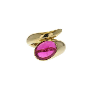 Estate 18K Gold Cabochon Pink Tourmaline Ring