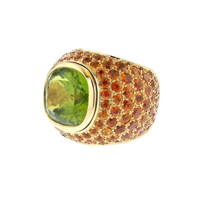 18K Gold Peridot and Spessartite Cocktail Ring