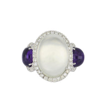 Load image into Gallery viewer, Estate 18K White Gold Cabochon Moonstone and Amethyst Ring with Diamonds
