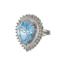 Load image into Gallery viewer, Estate 18K White Gold Pear Shape Blue Topaz and Diamond Ring
