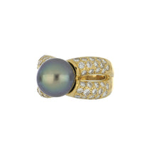 Load image into Gallery viewer, Estate 18K Gold Cultured Tahitian Pearl Ring with Diamonds
