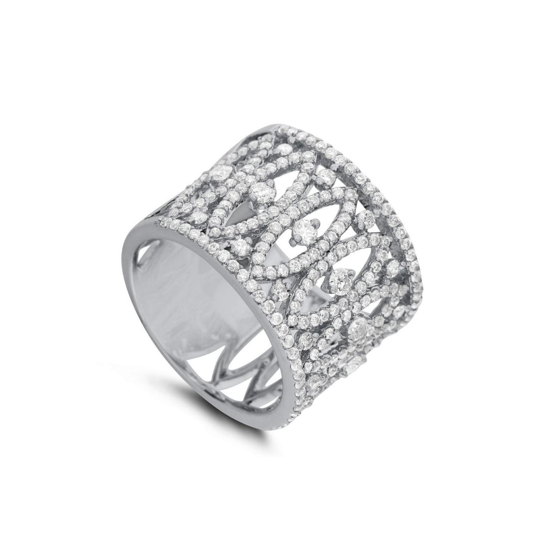 18K White Gold Pavé Diamond Wide Openwork Ring