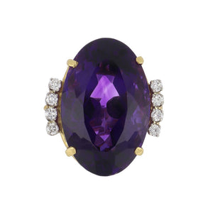 Vintage 1970s 14K Gold Amethyst Ring with Diamonds