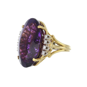Vintage 1970s 14K Gold Amethyst Ring with Diamonds