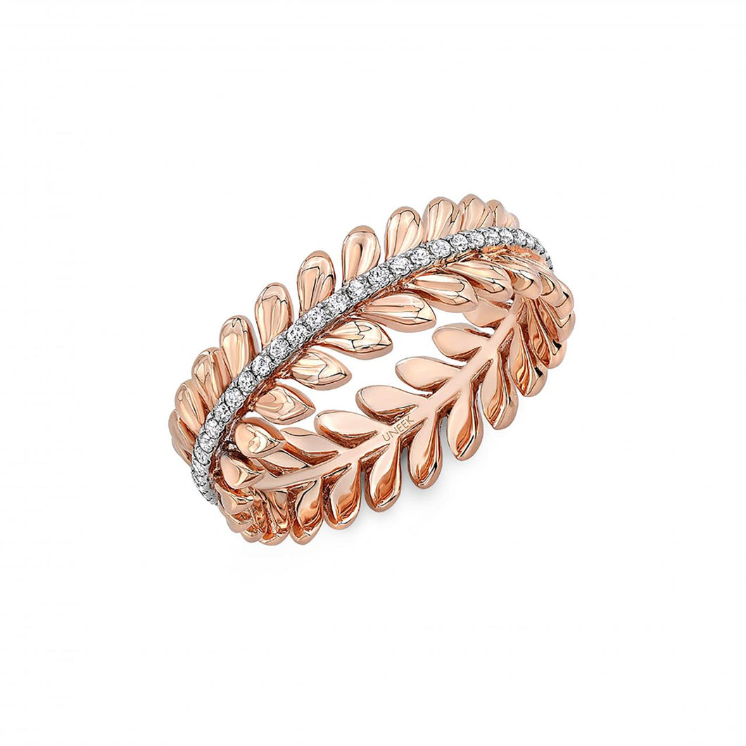 14K Rose Gold Leaf Band with Diamonds