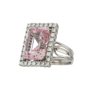 Mid-Century Platinum Wirework Morganite Ring with Diamonds