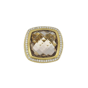 Estate David Yurman 18K Gold Smoky Quartz Albion Ring with Diamonds