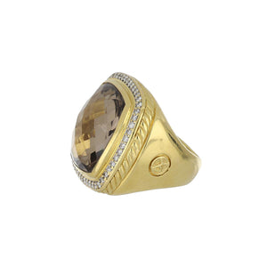 Estate David Yurman 18K Gold Smoky Quartz Albion Ring with Diamonds