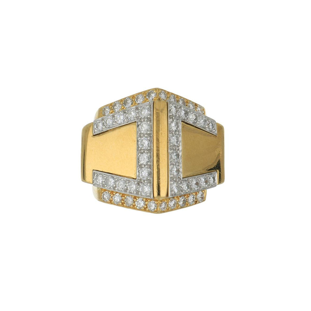 Vintage 1990s David Webb 18K Gold Prism Ring with Diamonds