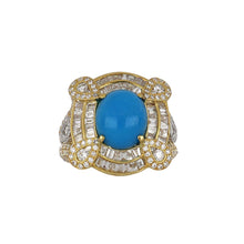 Load image into Gallery viewer, Estate 18K Two-Tone Gold Cabochon Turquoise Ring with Diamonds
