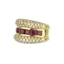 Load image into Gallery viewer, Estate 18K Gold Square-Cut Ruby and Pavé Diamond Band
