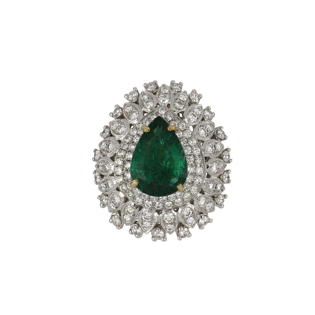 Modern Estate 18K White Gold Emerald and Diamond Ring