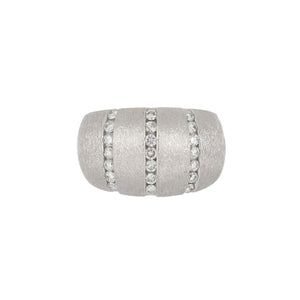 Estate Brushed 14K White Gold Domed Band with Channel-Set Diamonds