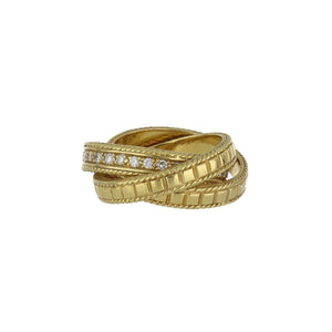 Estate Textured 18K Gold Rolling Ring with Diamonds