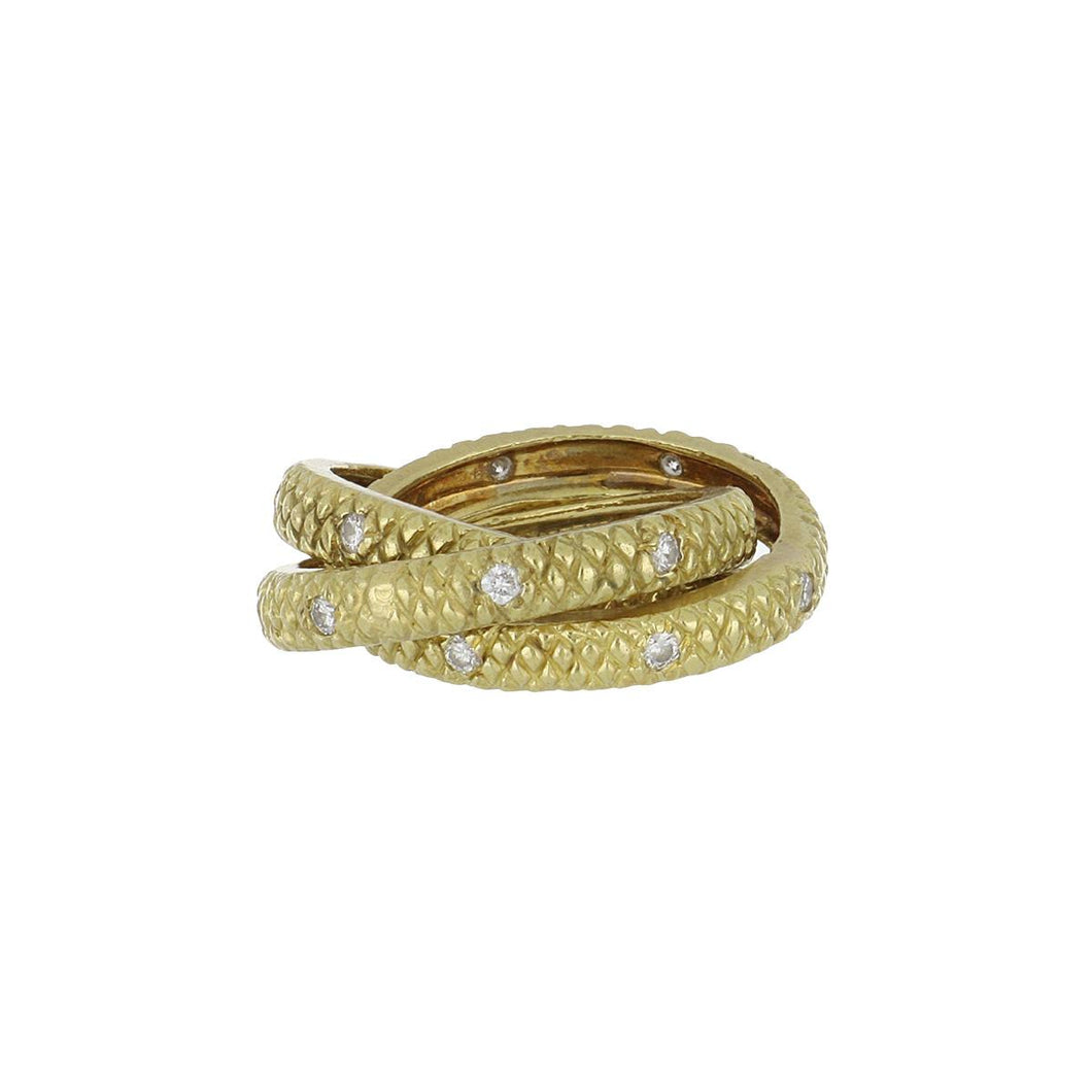 Estate Judith Ripka Textured 18K Gold Rolling Ring with Diamonds