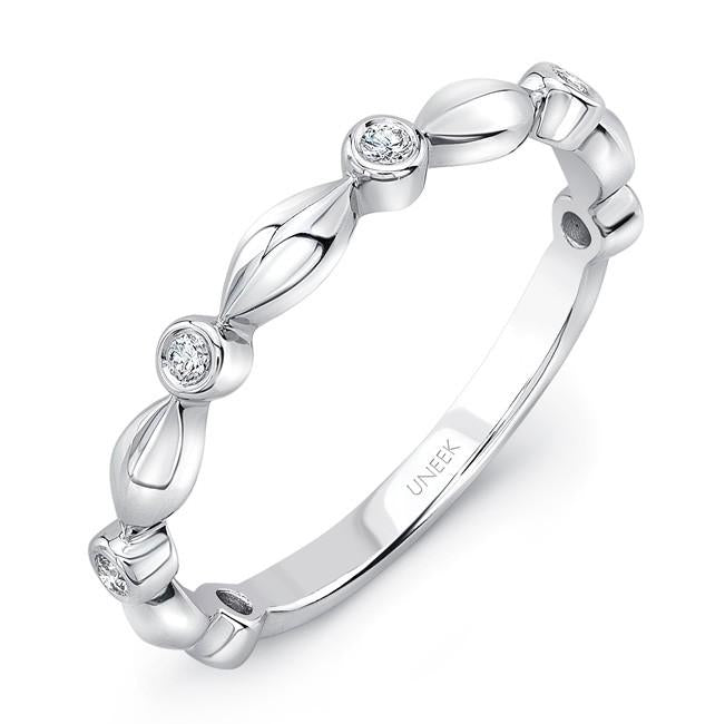 14K White Gold Navette Shaped Band with Diamonds